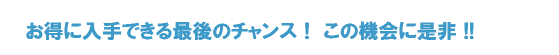 お得に入手できる最後のチャンス！ この機会に是非!!