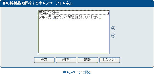 「春の新製品で解析するキャンペーンチャネル」画面